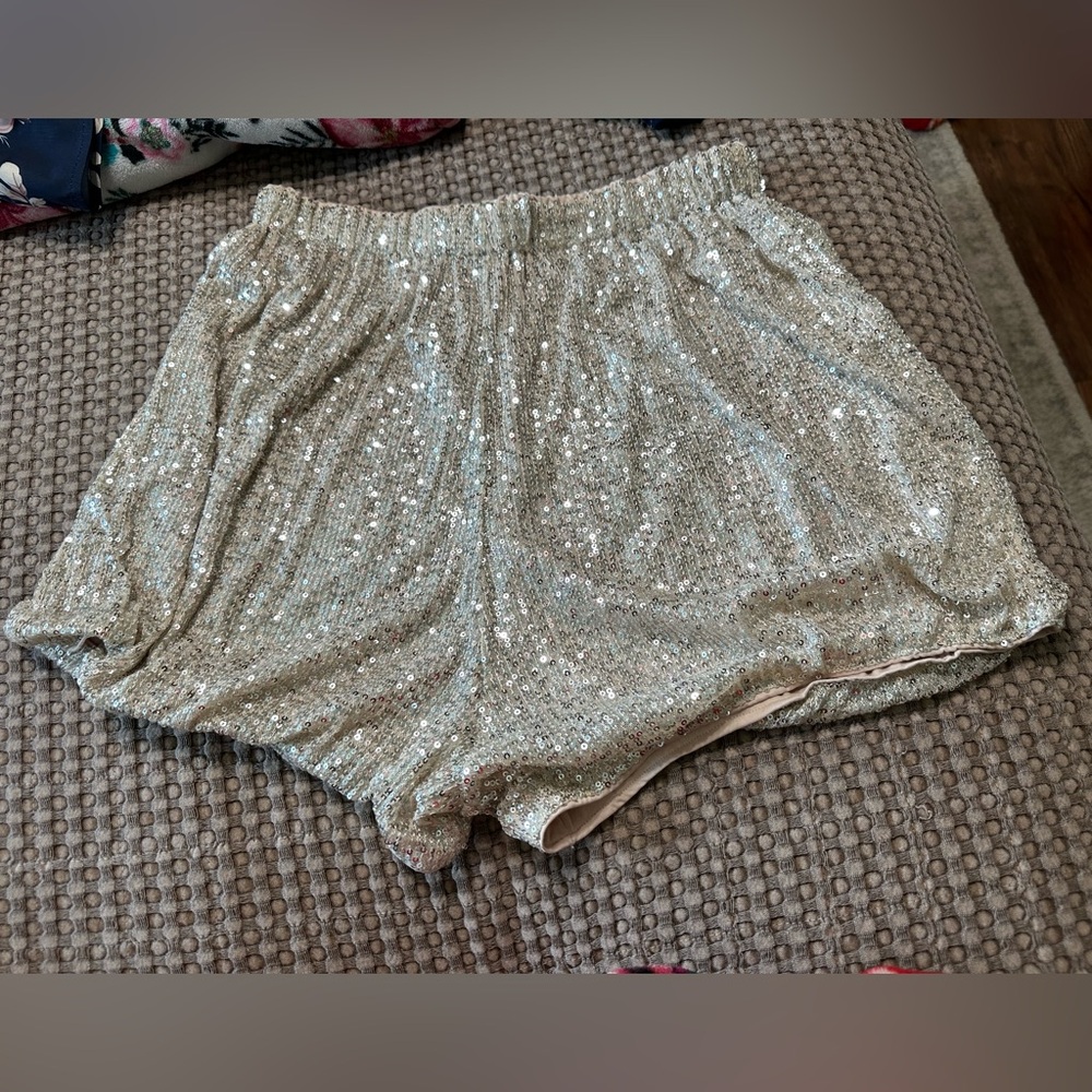 Sparkling Silver Sequin Shorts